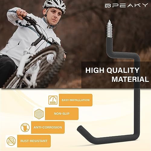 Screw in Ladder Hook, Black Heavy Duty Tool Holders 4PC, Bike Hooks, Wall Mount Garage Storage Hanger, Shelf Organizer for Hanging Bike, Ladder, Folding Chair, Cord | Black Steel Wall Mount Tool Holders for Bike, Ladder, Folding Chair, Cord, Garden Tools,