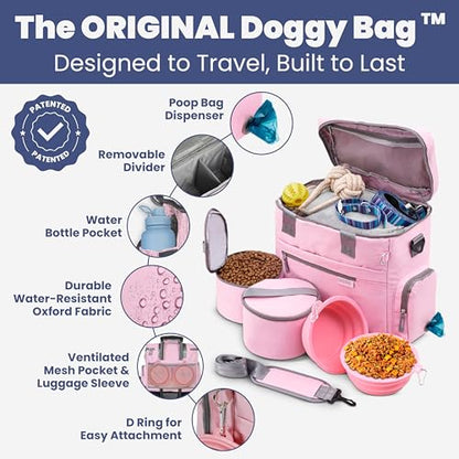 Rubyloo Pet Travel Bundle – Original Doggy Bag (Lt Pink) + Vet-Approved Pet First Aid Kit for Dogs & Cats