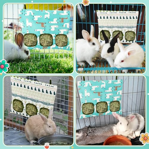 UPINS 2Pack Guinea Pig Hay Feeder Bag,Bunny Rabbit Cage Bag Hanging Holder - color: White Blue, size: 34 x 28 cm