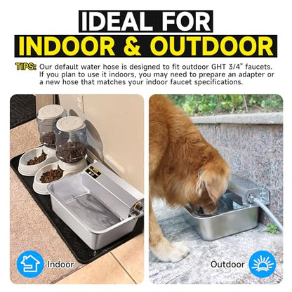 Automatic Water Dispenser for Dogs, 2 Gallon 304 Stainless Steel Large Dog Water Bowl Dispenser for Indoor/Outdoor, Pets & Livestock Self-Filling Waterer, Fits GHT 3/4" Faucet, Easy to Clean