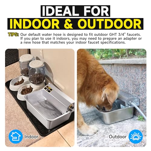 Automatic Dog Water Dispenser, 2 Gallons 304 Stainless Steel Large Dog Water Bowl Dispenser for Indoor/Outdoor, Pet & Livestock Water Feeder, Auto Fill, Fits GHT 3/4" Faucet, Easy to Clean