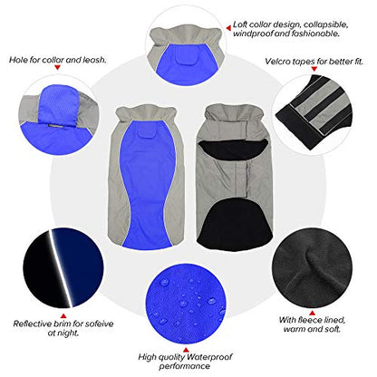 Vizpet Dog Raincoat Waterproof Coats,Dog Jacket High Visibility Warm Vest Dog Clothes for Small Medium Large Dogs (Blue-XL) - size: Blue-XL
