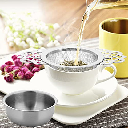 2 Pack Small Fine Mesh Tea Strainers with Bowl, Stainless Steel Loose Tea Infusers Strainers 7 cm Diameter Tea Filter with Double Wing Extender Ideal for Loose Tea Juice Coffee Filter