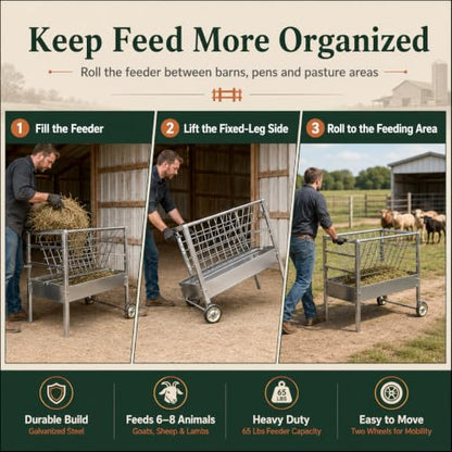 Sheep Feeder, 2 in 1 Livestock Feeder Hay and Grain Feeder for Goats Lambs
