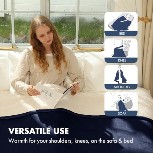 Full Size Heated Blanket Navy, Soft Fast Heating, 1-10H Timer - color: 07 - Navy, size: Full - 72" x 84"