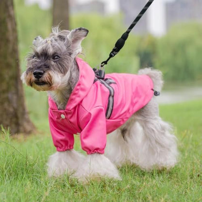 PUPTECK Dog Raincoat with Hood & Harness Built-in, Waterproof Dog Rain Jacket Slicker Poncho Reflective Vest Clothes for Rainy Snowy Winter Cold Days, Fuschia S - color: Fuschia, size: S (Back 13.2", Chest 18.5", Neck 13.9")