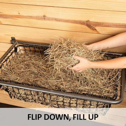 Schneiders Easy-Up Pro Fold-Up Hay Feeder Frame with 1.5" Knotless Net | Durable 4-Flake Horse Hay Feeder | Slow Feeding | Efficient Barn Chores | Color Gray Armor