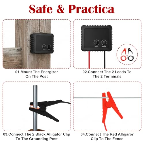 4 Pcs Electric Fence Wire Connectors Jumper Leads Cable with Alligator Clips 3.7FT Electric Fence Charger for Solar Fences Charger, Wire Copper Fencing, Energizer Connector