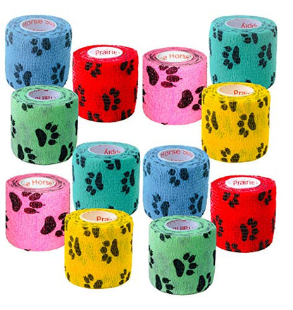2 Inch Self Adhesive Bandage Wrap & Athletic Tape - 24Pk, Black Paw Prints - color: Paw Prints, size: 24 Rolls