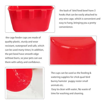 Pack of 20 Cage Cups Birds Feeders Seed Bowl Chicken Feeding Watering Dish Rabbit Water Food Hanging Wire Cages Box 16 oz Coop Cups for Pet Parrot Parakeet Game Fowl Poultry Pigeon - color: Red Square 20 packs 16oz