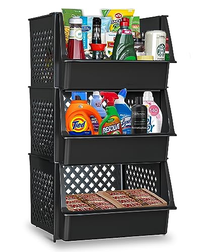 XLarge Stackable Storage Bins Open Front for Pantry Storage, 3 Pack - Black - color: Black, size: 3 Pack - XLarge