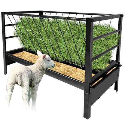 Large Pasture Hay Feeder 71Gallon, 2 in 1 Goat Grain Feeder for Livestock