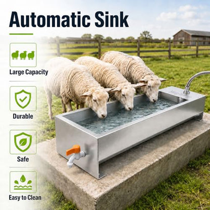 Automatic Livestock Water Trough, 54L Stainless Steel Animal Waterer with Float Valve Kit, Large Outdoor Auto Fill Water Dispenser for Horses Cattle Goats Pigs Hogs and Dogs