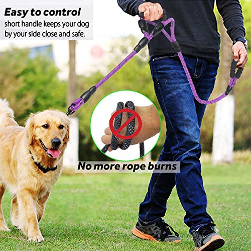 JSXD 5 FT Heavy Duty Double Handle Dog Leash with Comfortable Padded and Reflective Rope, for Small, Medium, Large Dogs (Rope-Purple) - color: Rope-Purple