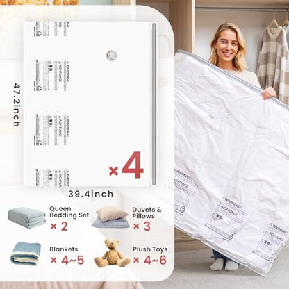 TAILI Vacuum Storage Bags 4 Pack, XXL Jumbo Size 47x39 Inch, Cream - size: 4 XXL