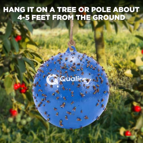 Qualirey 2 Pcs Big Fly Trap Ball 18" Hanging Sticky Insect Ball, Blue - color: Blue