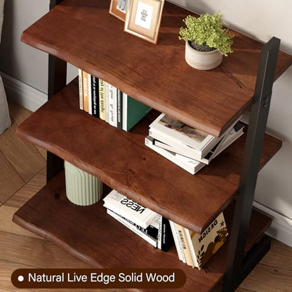 IBF 3-Tier Solid Wood Ladder Bookshelf with Natural Live Edge - size: 3-Tier