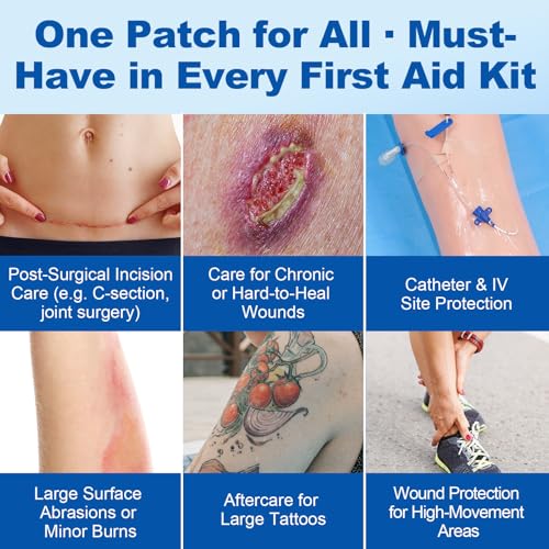 Dimora Waterproof Transparent Film Dressing with Pad, Large Clear Bandage Tape for Wound Care, Adhesive Post Surgical Cover Pad，for IV Shield, Tattoo Aftercare, Shower Protector 4x8 inch 10 Packs - size: 4x8 Inch