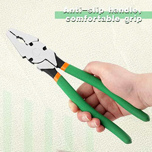 10 Inches Fencing Pliers With Wire Cutters - Heavy-Duty Multi-Purpose Flat Nose Fence Tool for Installing, Maintaining, and Repairing Wire Fences - style: 10" Fencing Pliers(Green)