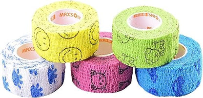Stmandy Vet Wrap Bulk, Bandage Wrap Vet Tape 1 Inch,Waterproof Self Adherent for The People or The pet(cat, Dog, Horse and so one) who was injure or Have Wounds (Cartoon) - size: 5rolls*1 Inch