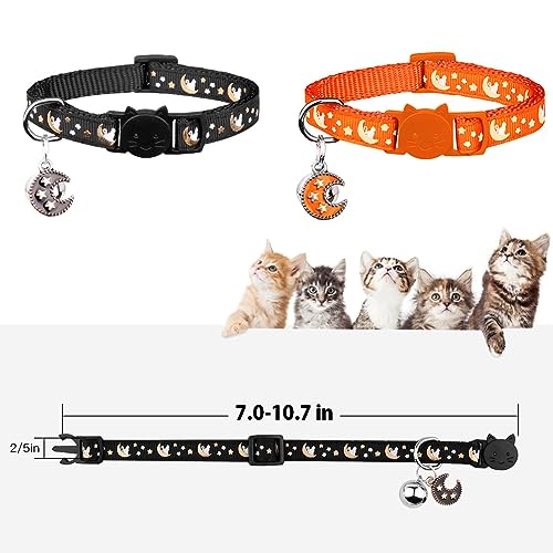 Baeuppit 2Pcs Breakaway Cats Collars Cat Collars for Boy & Girl Cats Adjustable Kitten Collars with Bell,Black+Tangerine - color: Black+Tangerine, size: 7.0-10.7''