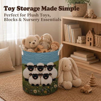 Wildflower Floral Sheep Laundry Basket, Farmhouse Farm Animal Lamb Laundry Hamper Waterproof Collapsible Clothes Storage Bin Organizer for Baby Room Bedroom Bathroom Farmhouse