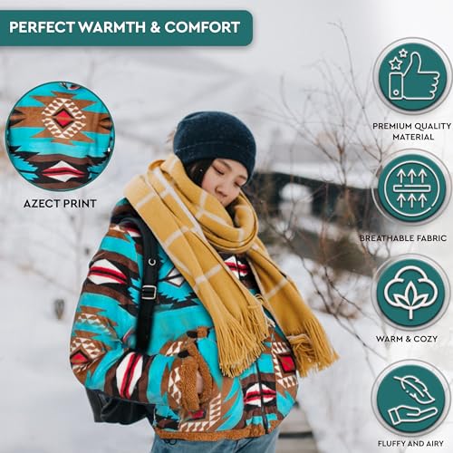 TrailCrest Women's Plush Sherpa Lined Hooded Plaid Zip-Up Jacket - color: Teal Aztec, size: Small