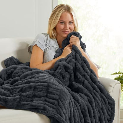 Springtree Home Luxury Micro Plush Throw Blanket | Thick Faux Fur | Black | Lily Collection | 50" x 60" | Black Blanket | Ultra Plush - color: Caviar, size: 50" x 60" (Medium)