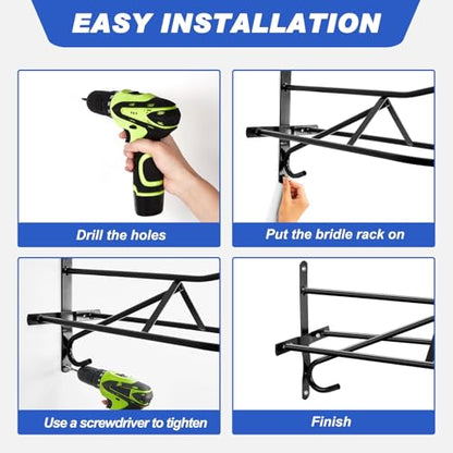 Paterr 4 Sets Saddle Rack Wall Mounted Saddle Stand, 20.3 x 11.8 x 9 Inches Black Saddle Rack Stand for Western Saddles Horses, Installing Screws Included