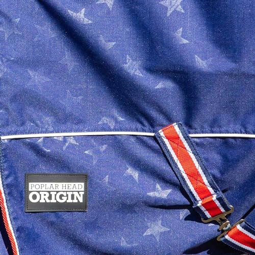 Jeffers Poplar Head Origin 600 Denier Turnout Blanket | 240 Gram Polyfill | Waterproof, Breathable, Horse Blanket for Cold Weather | Navy with Star Print, Adjustable Straps, Fits 84" - size: 84 in