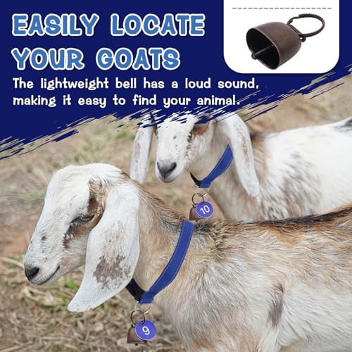 20 Sets Reflective Goat Collars with Bells and Number Tag, Adjustable Nylon Sheep Collar with Quick Release Buckle Anti Lost Pet Collar for Small Farm Animal Goat Sheep