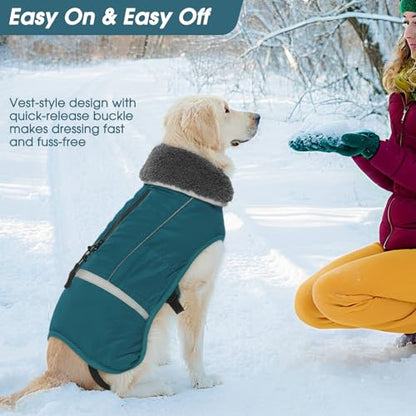 QBLEEV Warm Dog Coat, Reflective Dog Jacket, Waterproof Dogs Winter Coat - color: Aqua, size: Medium