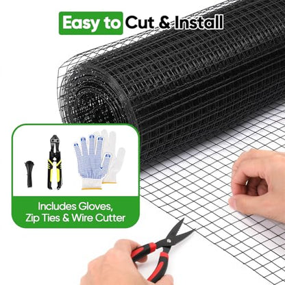 Black Hardware Cloth 48 in x 100 ft, 1 Inch Hardware Cloth, 19 Gauge Vinyl-Coated Steel 1x1 Welded Wire Mesh Roll for Chicken Wire Fencing, Chicken Coop, Garden Fence, Rabbit Fence and Catio - size: 1"x1" 19GA 48"x100'
