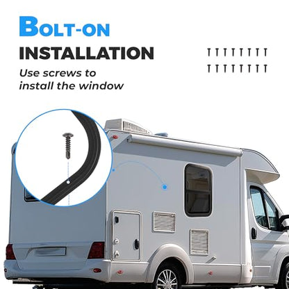 HECASA Universal RV Window 14" W x 22" H W/Trim Ring & Mesh Screen Vertical | Sliding Camper Teardrop Side Replacement Tinted Tempered Glass Aluminium Plastic - size: 14" W x 22" H