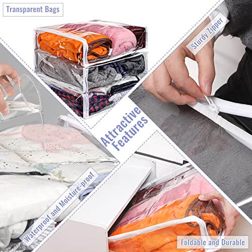 Shappy 6 Packs Clear Plastic Storage Bags with Zipper, 16 X 14 X 4 Inch | Sweater Bags, Moth Proof Protection, Vinyl, For Blankets Clothes Bed Sheet Comforters Pillows Quilt Closet Linen Organizer - size: 16 x 14 x 4 Inch