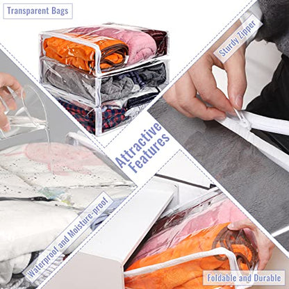 Shappy 6 Packs Clear Plastic Storage Bags with Zipper, 16 X 14 X 4 Inch | Sweater Bags, Moth Proof Protection, Vinyl, For Blankets Clothes Bed Sheet Comforters Pillows Quilt Closet Linen Organizer - size: 16 x 14 x 4 Inch