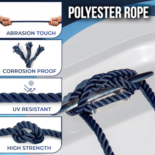 Heavy Duty Twisted PP/Polyester/Nylon Rope, Weather-Resistant & Waterproof Rope for Pool, Marine, Camping, Household Use, Construction & Rigging Applications (Navy, 5/16in X 98FT) - color: Navy, size: 5/16in X 98FT