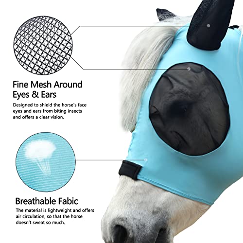 Stretchy Horse Fly Mask with Ears, Large Eye Space Paleblue Full - color: Pale Blue, size: Full
