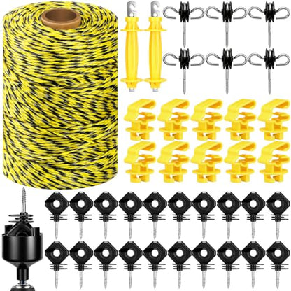 SATINIOR 40 Pcs Electric Fence Kit, 656 Ft/ 200 M Electric Fence Polywire 10 T Post Insulators 2 Rubber Gate Handle Insulators 6 Insulator Screw 20 Black Insulator Socket Tool for Fencing Horse Cattle