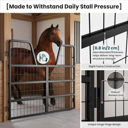 Welded Horse Stall Door, 48 x 32in Stall Guards for Horses with Two-Way Opening, Heavy Duty 0.8in Stall Gate, Stronger Horse Stall Guard Ideal for Standard Barn Doorways and Equestrian Properties