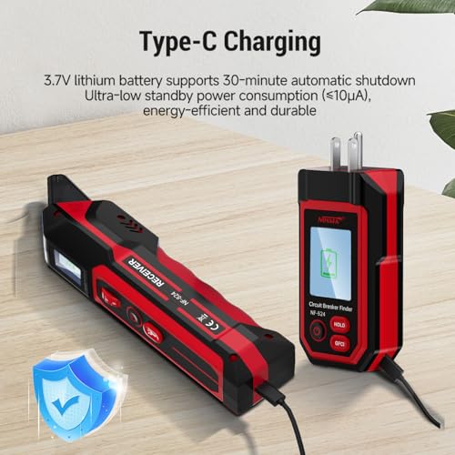 NOYAFA NF-824 Circuit Breaker Finder with LCD Display & GFCI Outlet Tester | Rechargeable NCV AC Electric Tester Circuit Tracer Tool with Flashlight & Adjustable Sensitivity