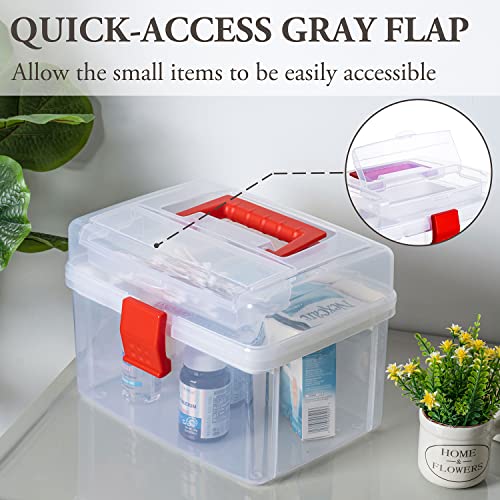 MyGift 10 Inch Clear First Aid Bin with Tray & Quick Access Lid, Red - color: Red