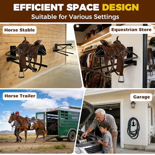 2 Pack Saddle Rack with Double Pad Bar Heavy Duty Wall Mounted Saddle Rack Detachable Saddle Stand for English & Western Saddles