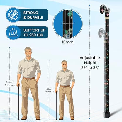 Royal RC Canes Walking Sticks for Men and Women - Stylish Designer Fashionable Adjustable Derby Canes - Lightweight Aluminum Cool Walking Sticks with HD Patterns - color: Black (Multicolor)