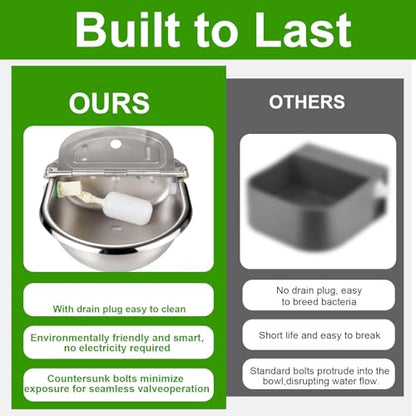 Automatic Drinking Water Bowl with Float Valve, 304 Stainless Steel self-Filling Waterer,for Farms and backyards, Poultry and Livestock.
