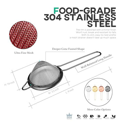 Homestia 2 Pcs Stainless Steel Fine Mesh Strainer, Cocktail Strainer, Black - color: Black, size: 2PCS