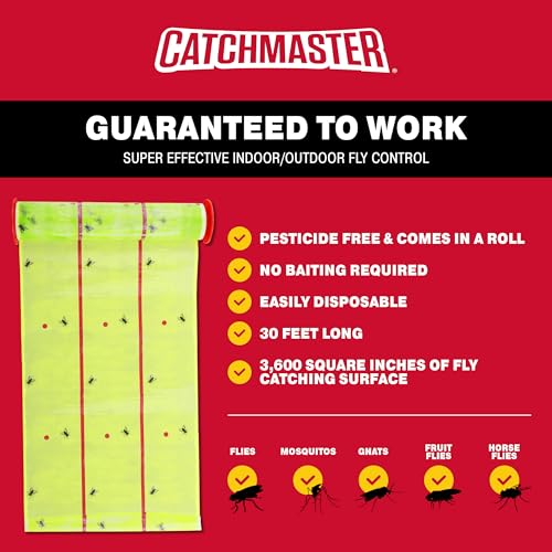 Catchmaster Giant Fly Glue Trap 1-Pack 30 Feet Each, Adhesive Fly Traps Outdoor, Sticky Bug Catcher, Bulk Flying Insect Paper Roll, Pest Control for Garage, Barn, Greenhouse & Garbage Room - size: 1 Pack