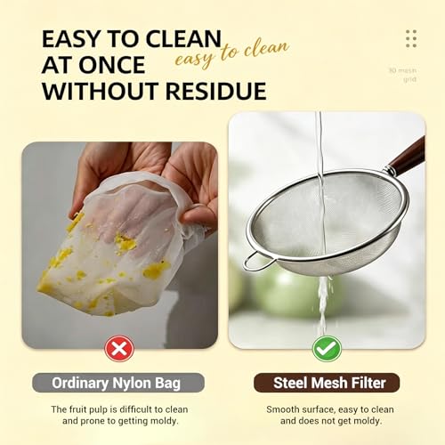 3 Pack Fine Mesh Strainers with Silicone Tongs, Stainless Steel Sieve Set with Wooden Handle, Small/Medium/Large Food Strainers for Baking Flour, Baby Food, Juice, Soy Milk, Kitchen Cooking