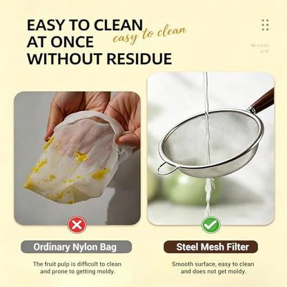 3 Pack Fine Mesh Strainers with Silicone Tongs, Stainless Steel Sieve Set with Wooden Handle, Small/Medium/Large Food Strainers for Baking Flour, Baby Food, Juice, Soy Milk, Kitchen Cooking