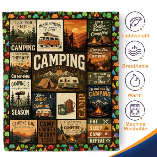 Aimego Camping Blanket 50" x 60" Flannel RV Campfire Gift - color: Camping Blanket, size: 50"x60"